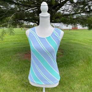 Vintage Blue Aqua White Striped Terry Cloth Tank Top